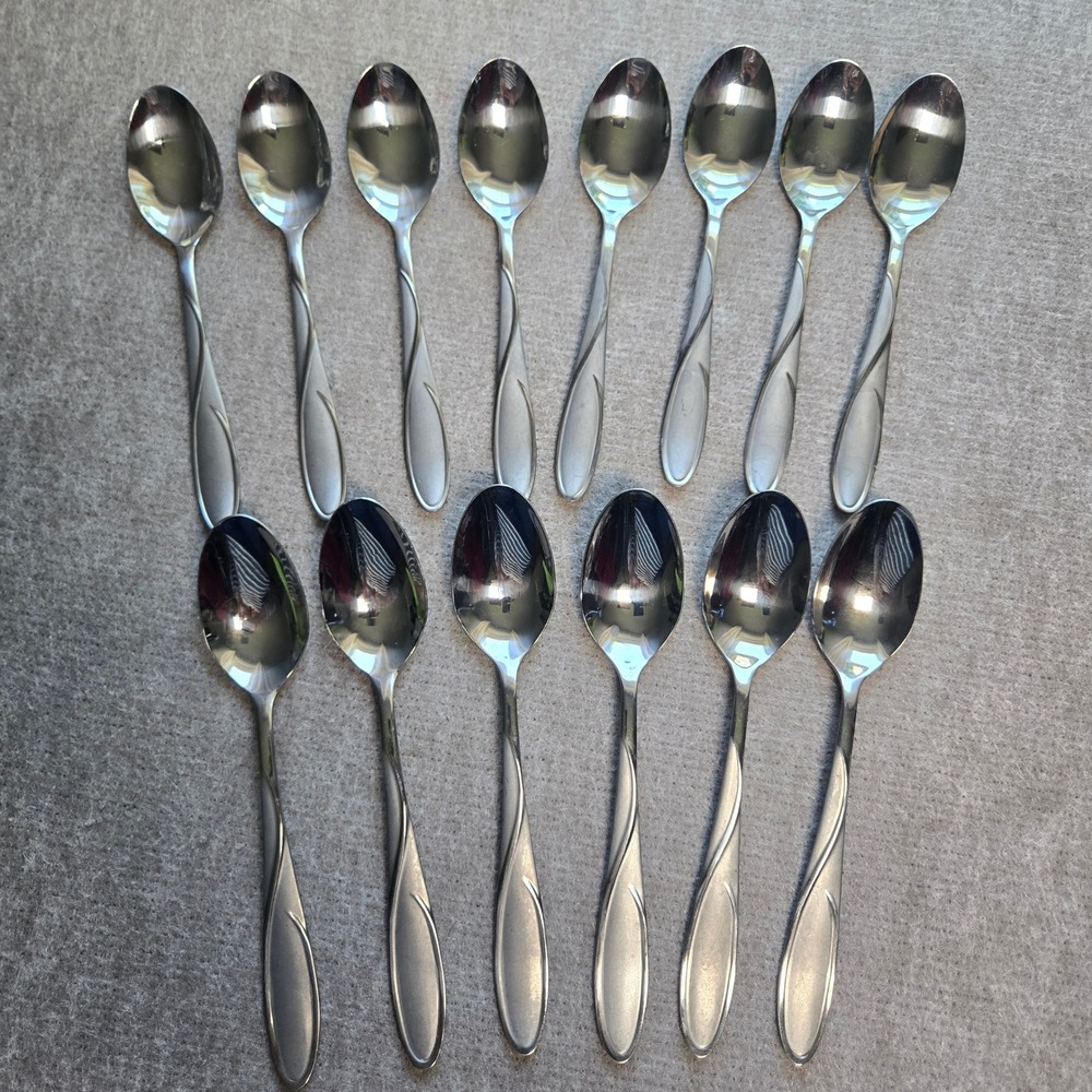 Lot of 14 Spoons 8 Tea 6 Soup Cambridge Gabriella Sand Flatware Stainless Steel
